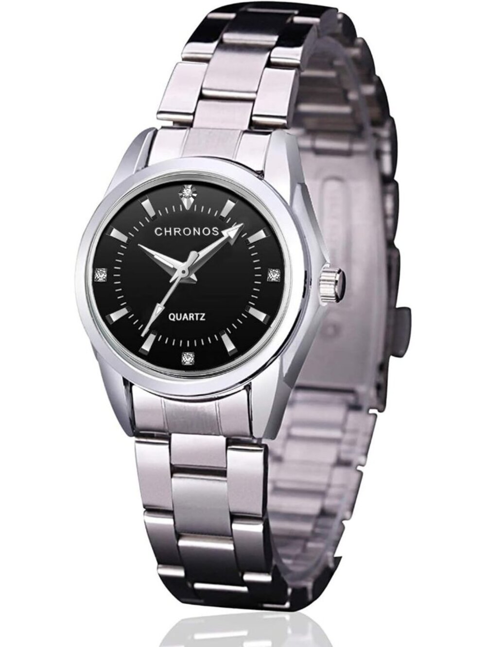 Women's Black Stainless Steel Band Dress Analog Quartz Waterproof Wrist Watches